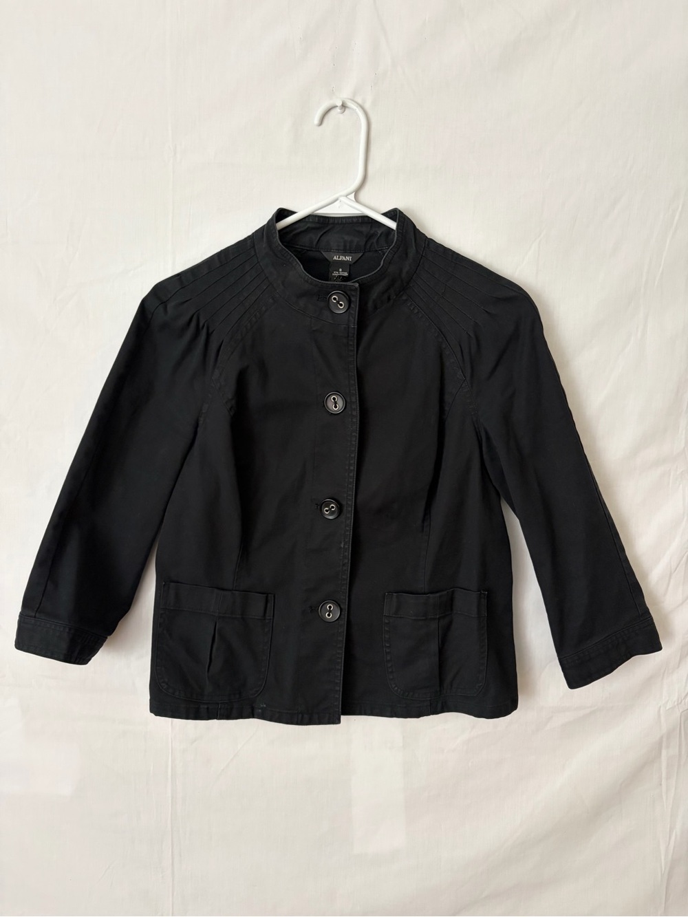 Alfani Black Cotton Jacket women’s Size 8 3/4 Sleeve Mandarin Collar(A710)